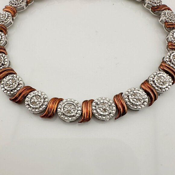 Beautiful Rose Gold Overlaying Sterling Silver Diamond Bracelet - Picture 11 of 14